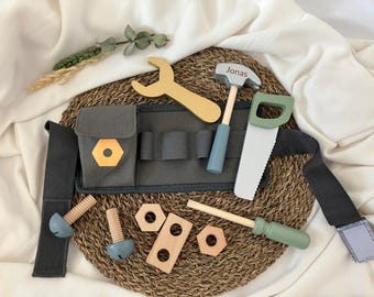 Personalized children's tool belt with name - wooden tool set for kids - gift for little handymen - birthday present for boys