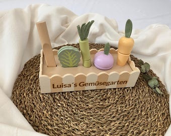 Wooden vegetable garden with engraving - personalized toy for children's kitchen or shop - vegetable patch for children - Montessori educational toy