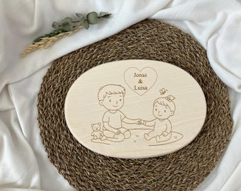 Breakfast board for children with name - Personalized wooden board for siblings - Gift for siblings - Big brother - Big sister