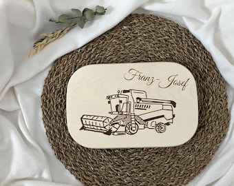 Personalized snack board with combine harvester - Farm breakfast board - Gift for farmers - Wooden board with combine harvester - Tractor