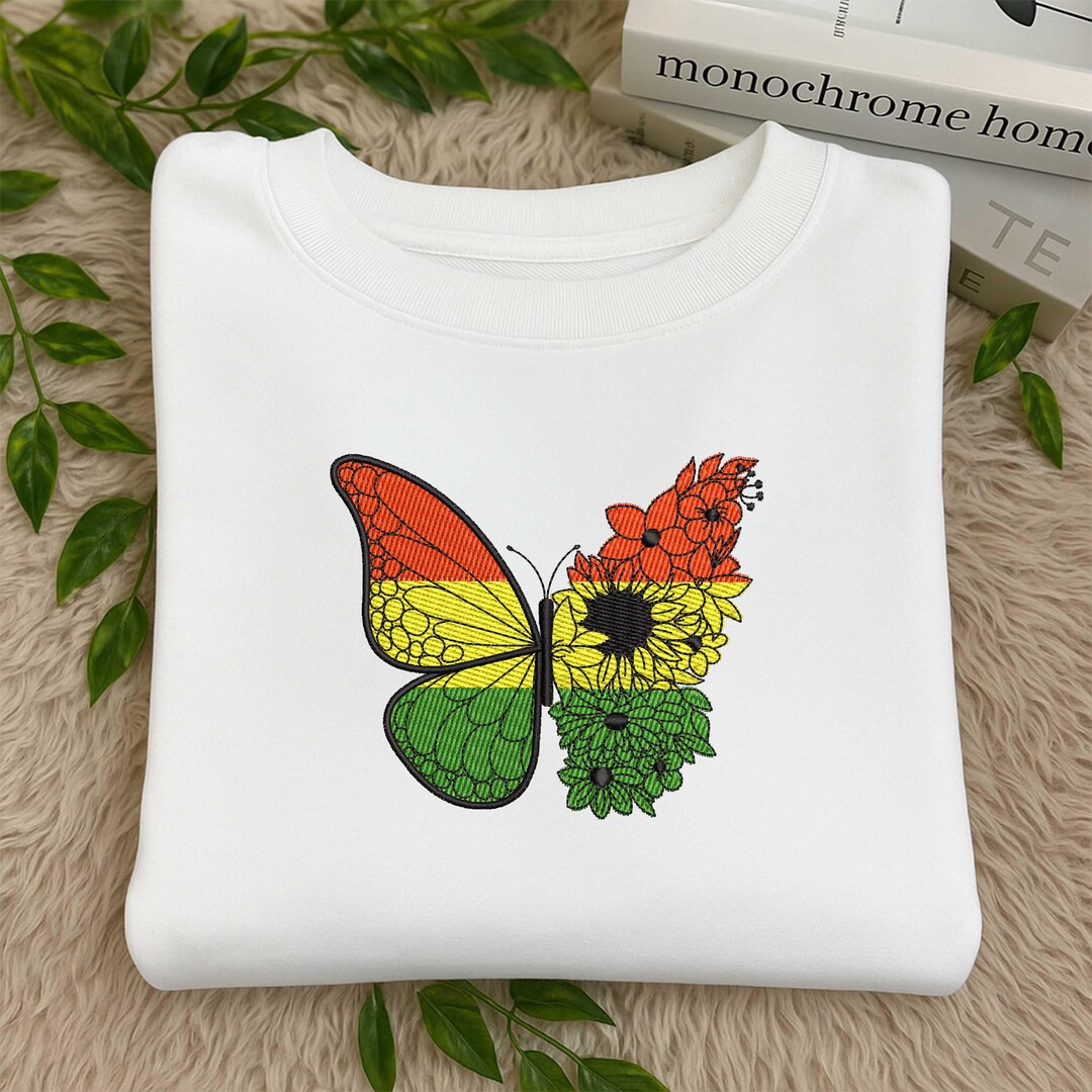 Floral Butterfly Embroidery Design, Red Yellow Green Winged Stitch File ...