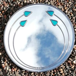 Art Nouveau Mackintosh Style Double Aqua Buds Silver Leaded Glass Medium Round