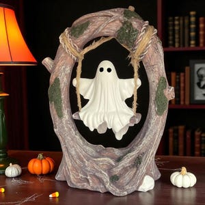 Swinging Ghost Ornament: Spooky Whimsical Halloween Decor