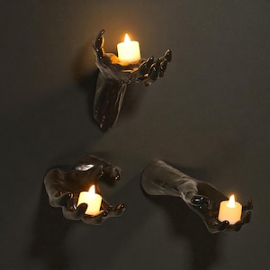 Creepy Hands Wall Candles | Halloween Horror Reaching Hands with LED Candles | Gothic Indoor, Outdoor Wall Decor