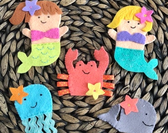 Mermaid finger puppets, stocking stuffers, mermaid gift, mermaid party favors, unicorn toy