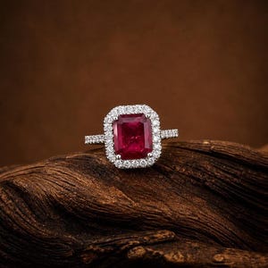 Luxury Emerald Cut Ruby Quartz Ring 925 Sterling Silver Rectangle Red Gemstone Ring for Women Fine Jewelry Anniversary Gift