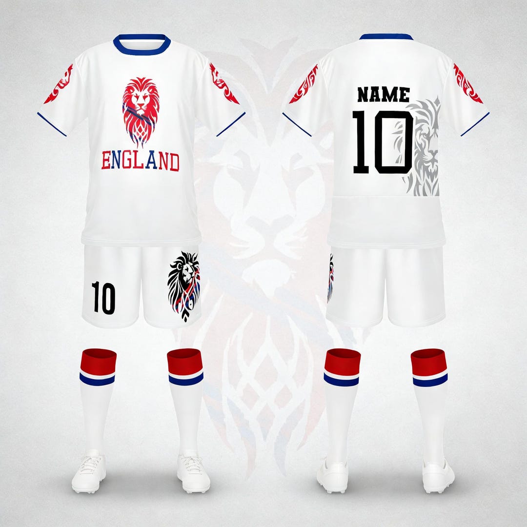 England Inspired World Cup Soccer Jersey Set, Custom Name Number ...