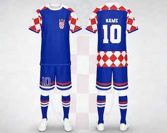 Custom Croatia Soccer Jersey Set, Blue Away Football Shirt