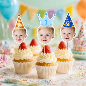 Customized Different Faces Photo Party hat cupcake topper for first milestone birthday,Personalized Different Face Photo Banner