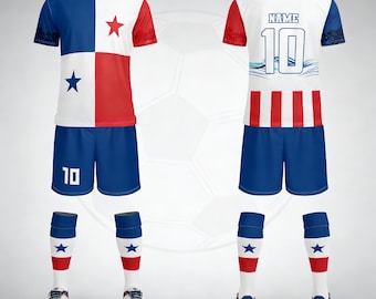 Panama Soccer Uniform Custom Name, Central America Soccer Jersey Set, Personalized Fan Outfit