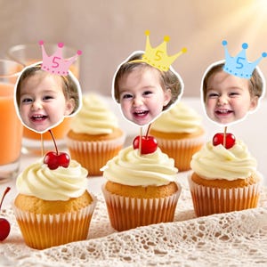Customized Different Faces Photo Party hat cupcake topper for first milestone birthday,Personalized Different Face Photo Banner