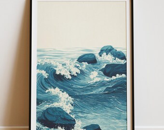 Japandi Blue Waves