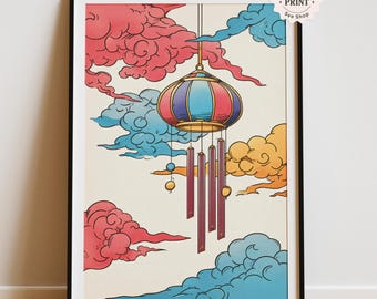 Buntes Windspiel mit farbenfrohem japanischem Fell
