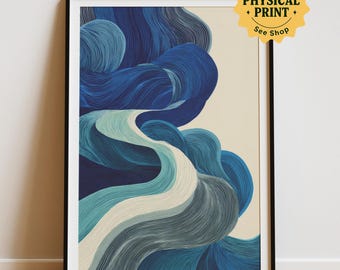 Japońska abstrakcyjna grafika falowa: minimalistyczny błękitny ocean (pobranie cyfrowe)