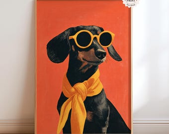 Dachshund Pop Art Print, Sunglasses Scarf Dog Poster (Digital Download)