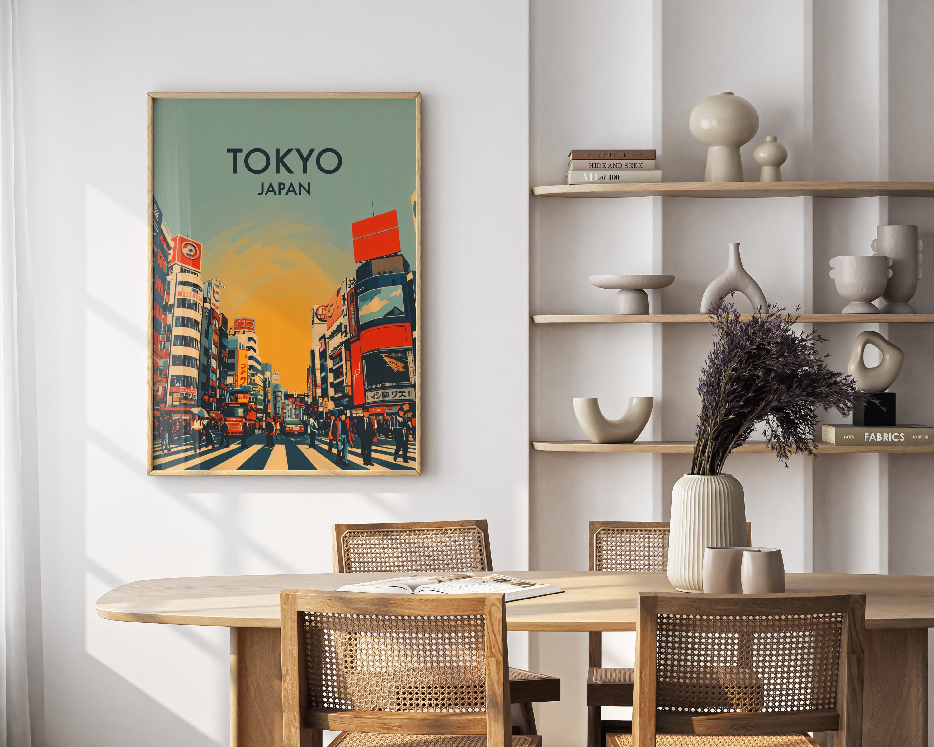 Tokyo Cityscape Poster: Retro Shibuya Crossing Japan Wall Art