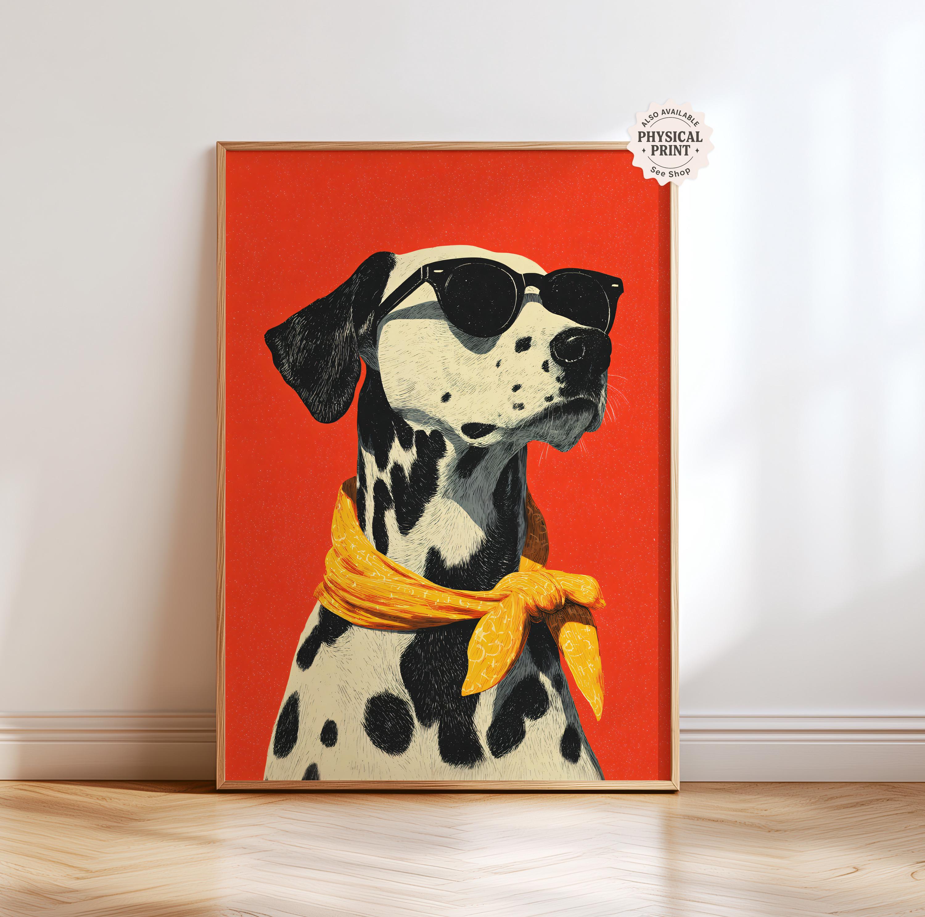 Dalmatian Dog Pop Art Print, Retro Sunglasses Scarf Wall Art