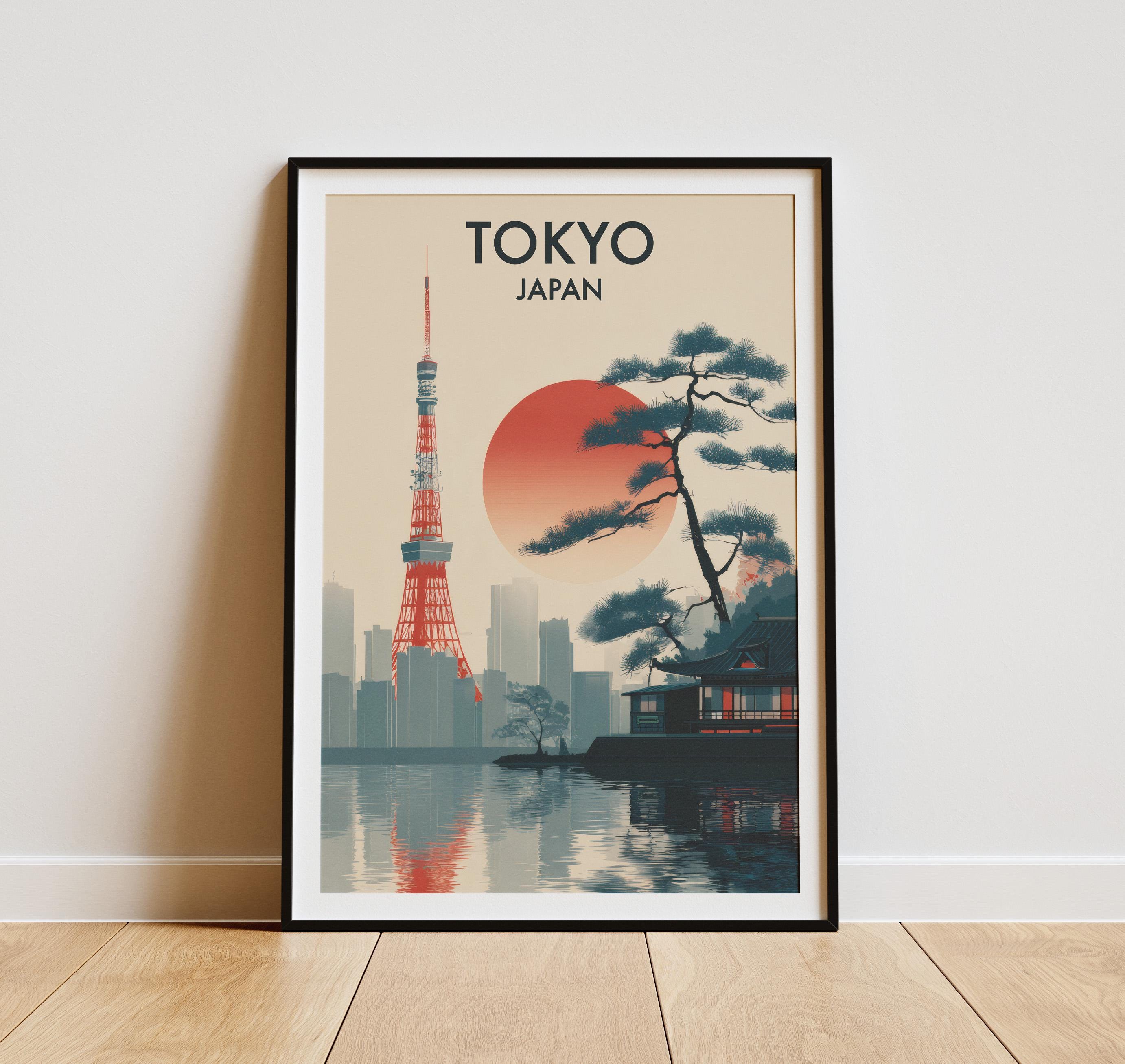 Tokyo Tower Japan Print: Minimalist Japandi Travel Poster - Etsy