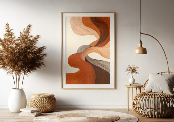 Burnt Orange Abstract Line Art Print: Japandi Wabi Sabi Decor - Etsy