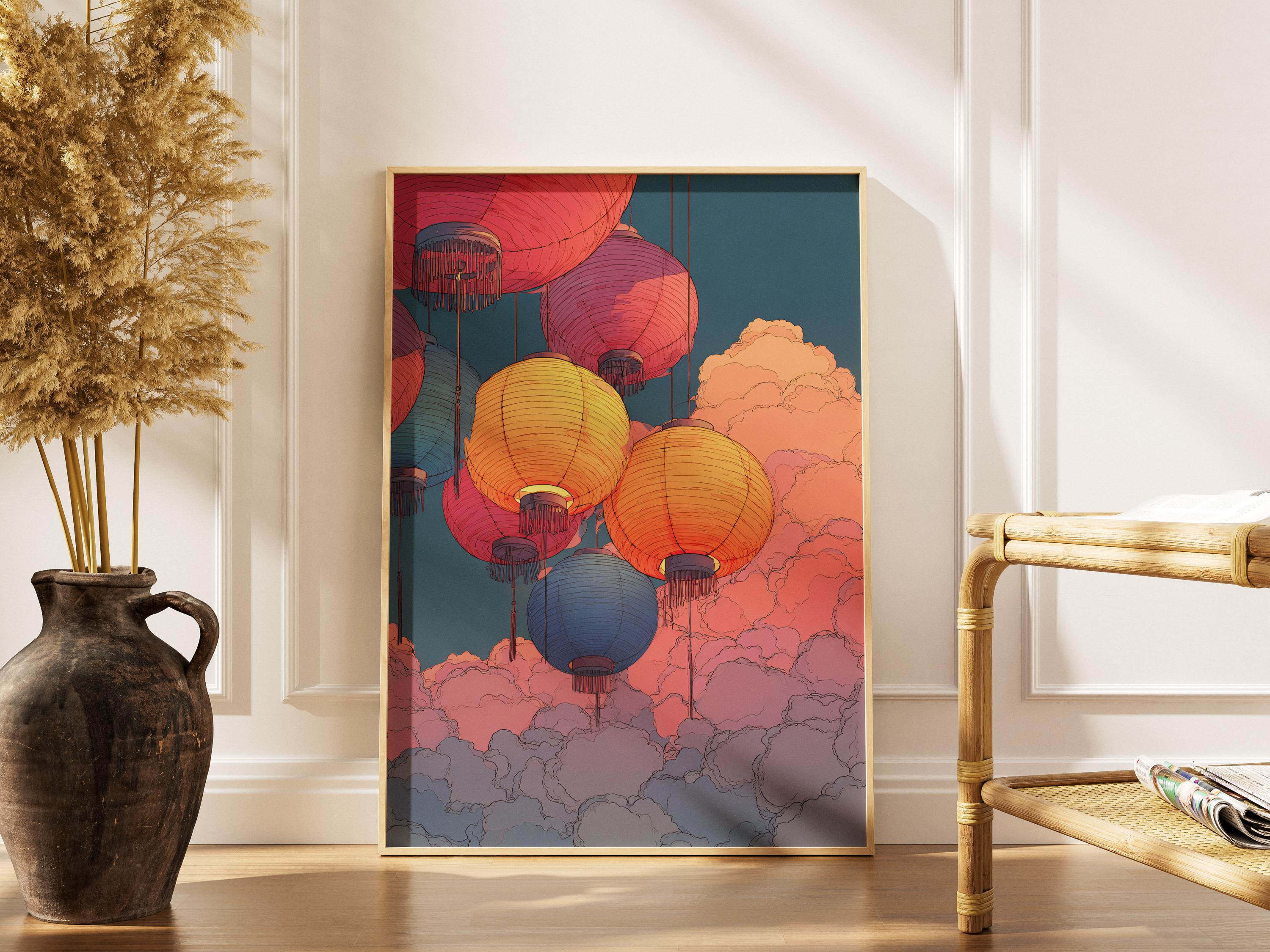 Japanese Lanterns Art Print – Vibrant Asian Night Sky Decor - Etsy