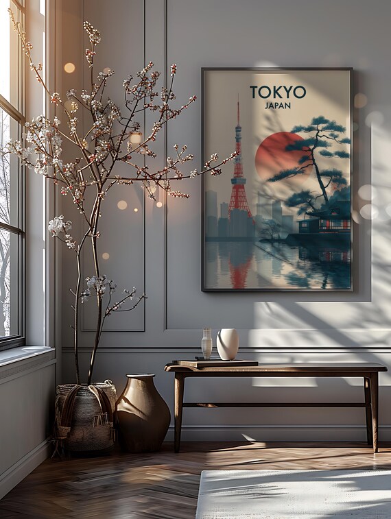 Tokyo Tower Japan Print: Minimalist Japandi Travel Poster - Etsy