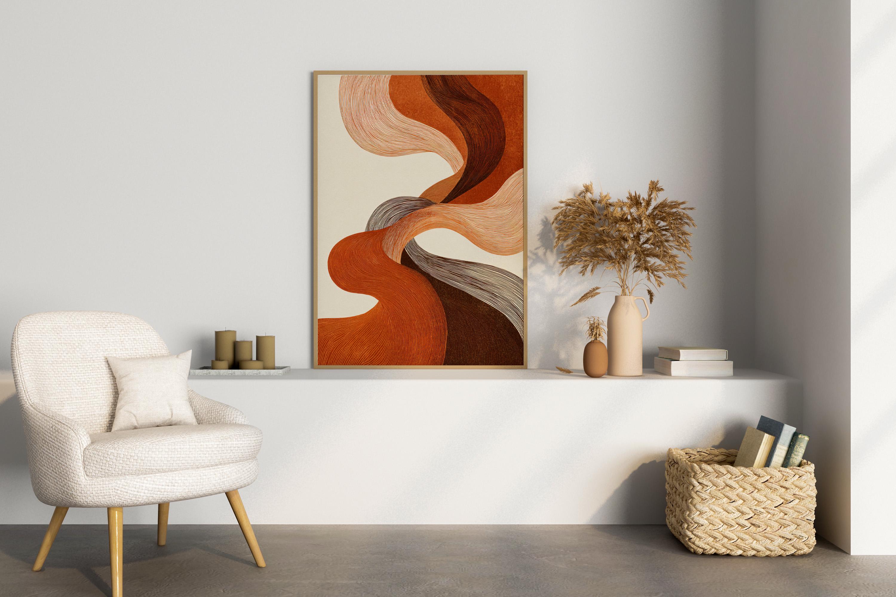 Burnt Orange Abstract Line Art Print: Japandi Wabi Sabi Decor - Etsy