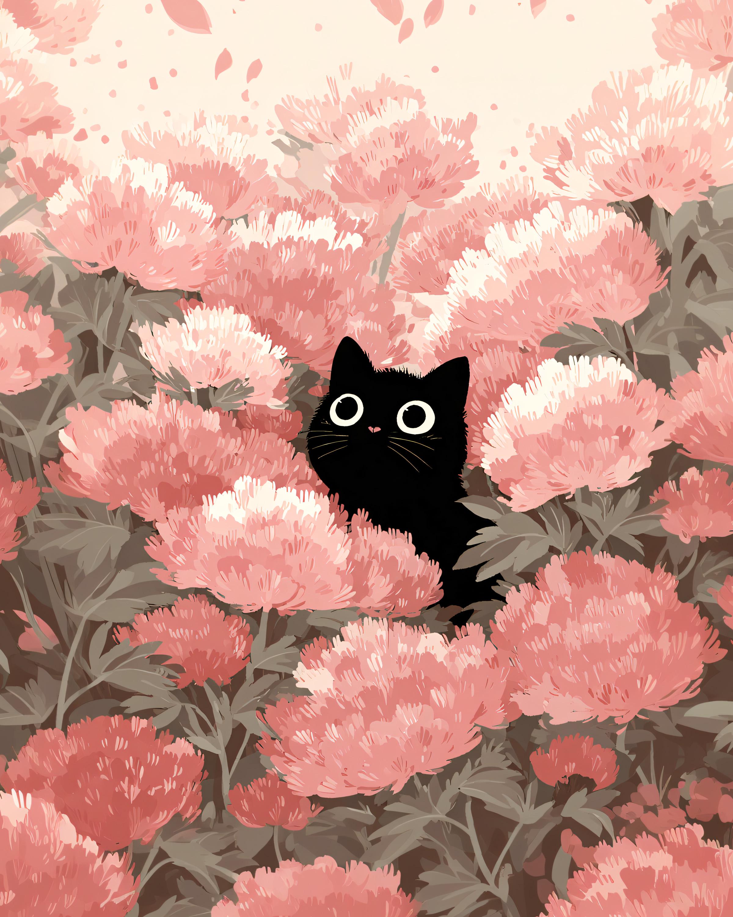 Black Cat Peonies Print – Whimsical Floral Wall Art - Etsy