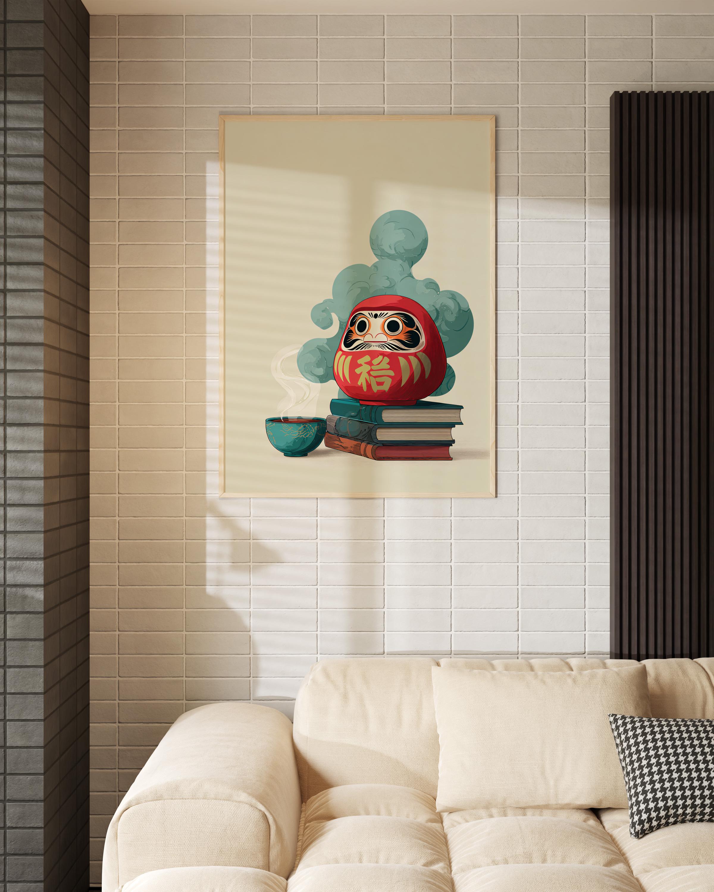Daruma Doll Poster – Japanese Lucky Charm Art Print, Wabi-sabi
