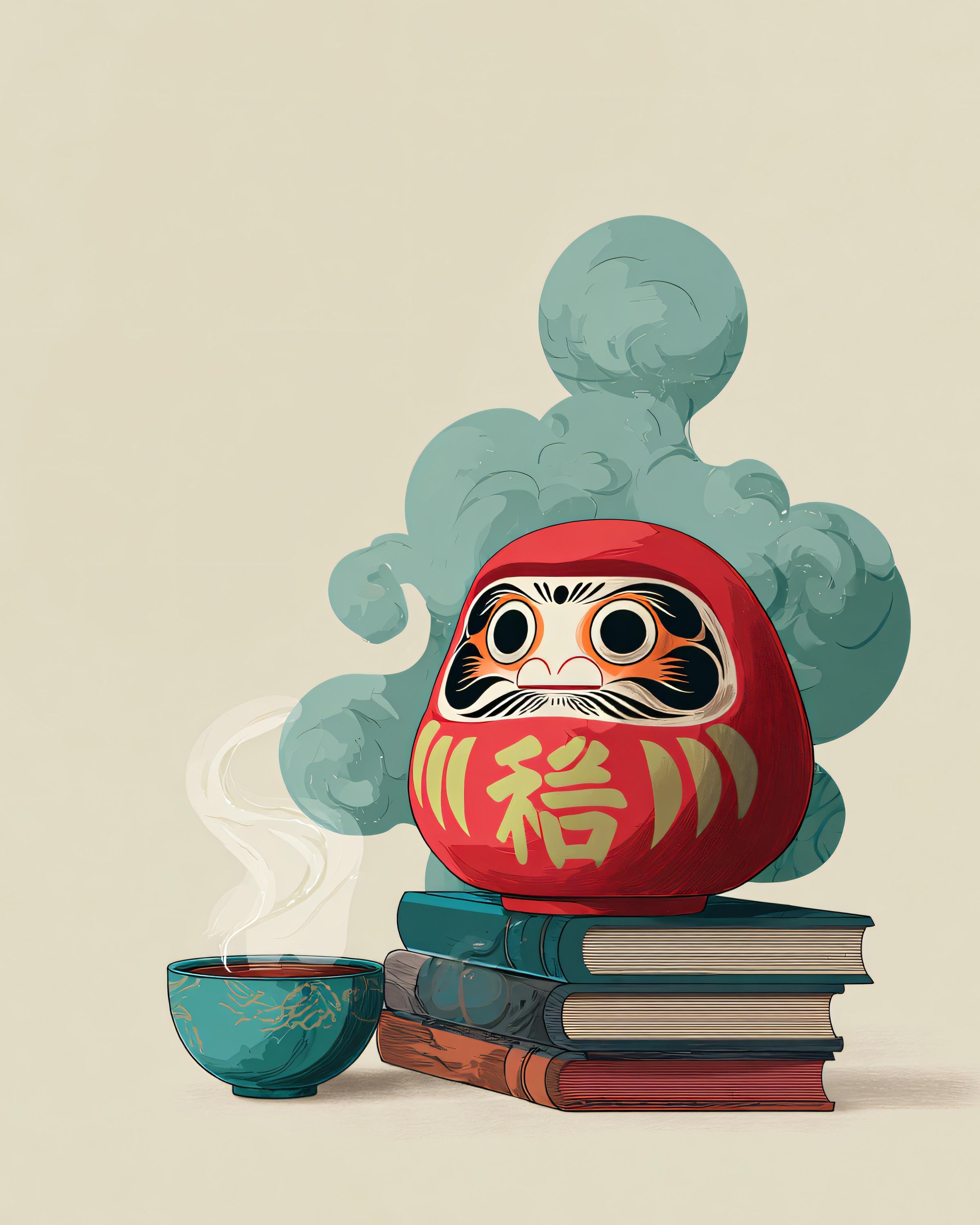 Daruma Doll Print, Japanese Lucky Charm, Zen Illustration (digital