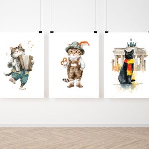 Germany Travel Cat Art Prints: Watercolor Oktoberfest Decor (Digital Download