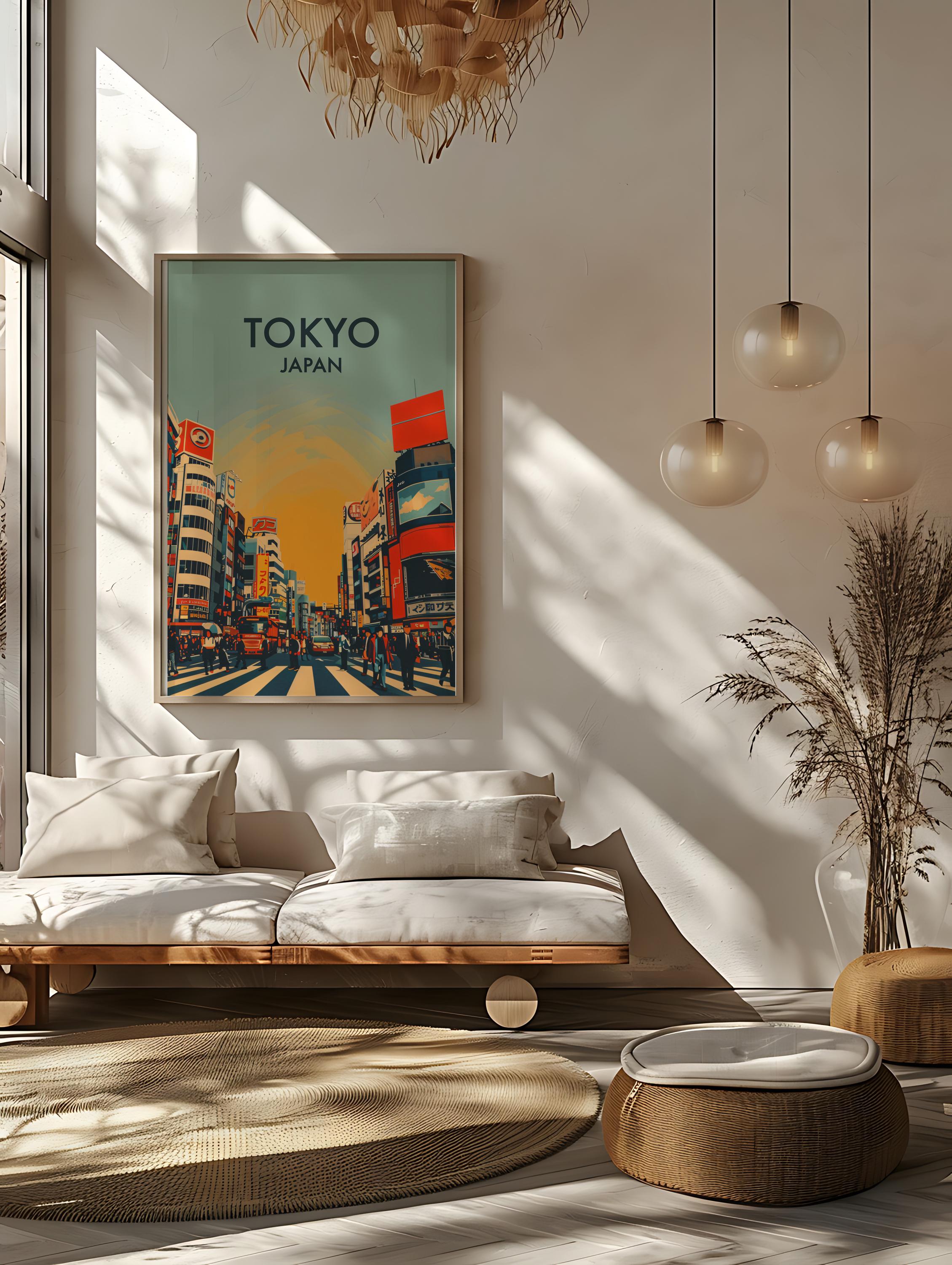 Tokyo Cityscape Poster: Retro Shibuya Crossing Japan Wall Art