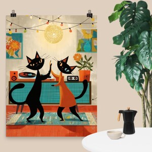 Atomic Dancing Cats – Retro Kitchen Wall Art Print