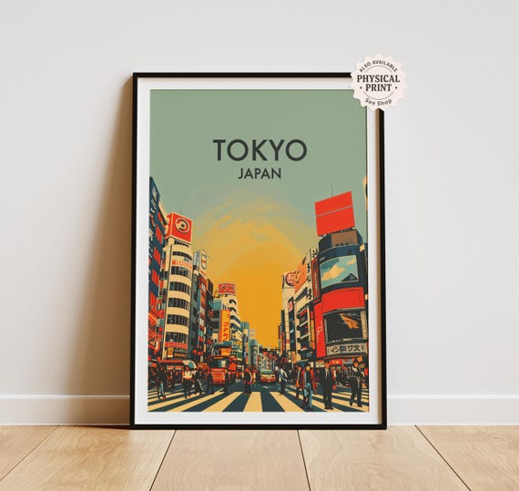Tokyo Cityscape Poster: Retro Shibuya Crossing Japan Wall Art