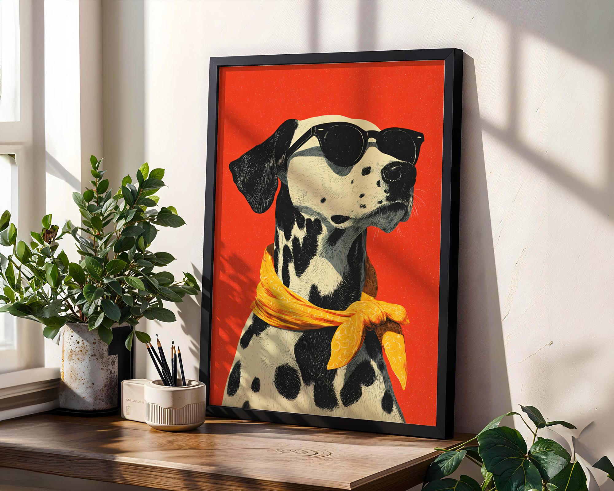 Dalmatian Dog Pop Art Print, Retro Sunglasses Scarf Wall Art