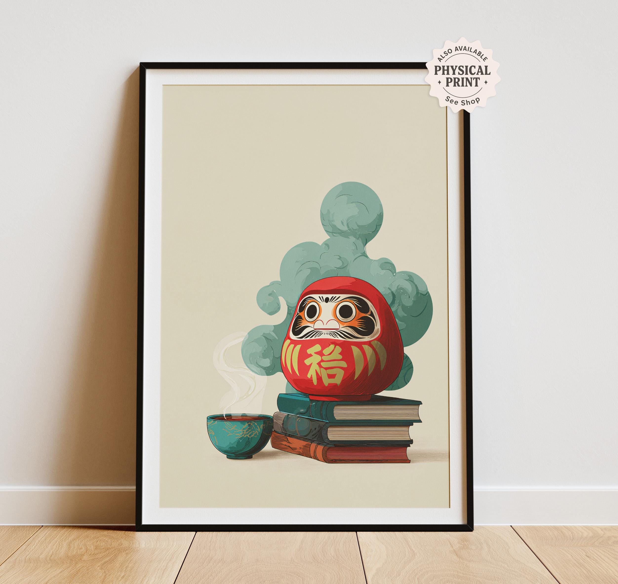DARUMAページ Daruma Doll Print, Japanese Lucky Charm, Zen Illustration (digital