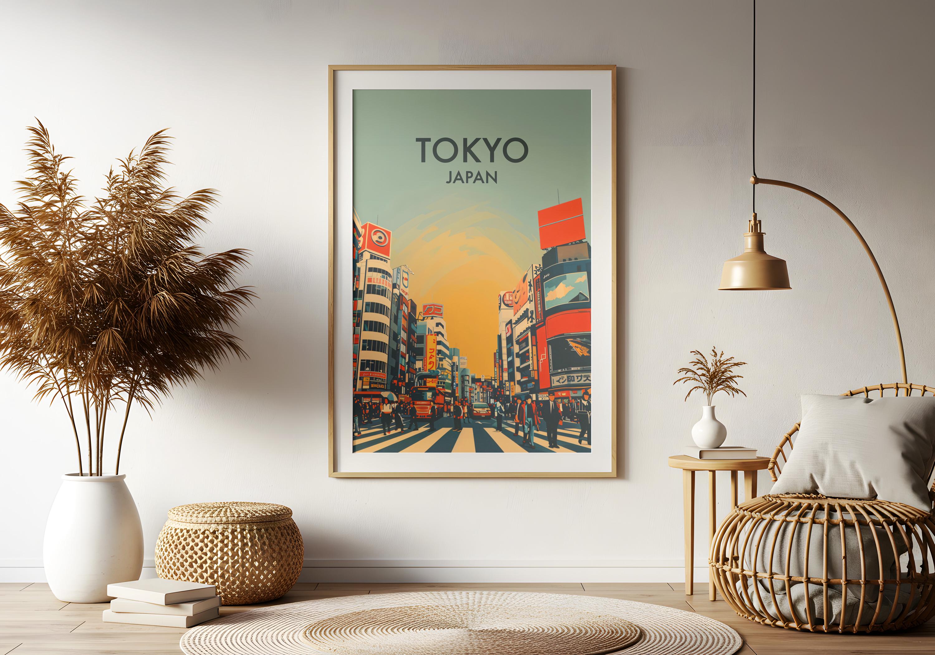 Tokyo Cityscape Poster: Retro Shibuya Crossing Japan Wall Art