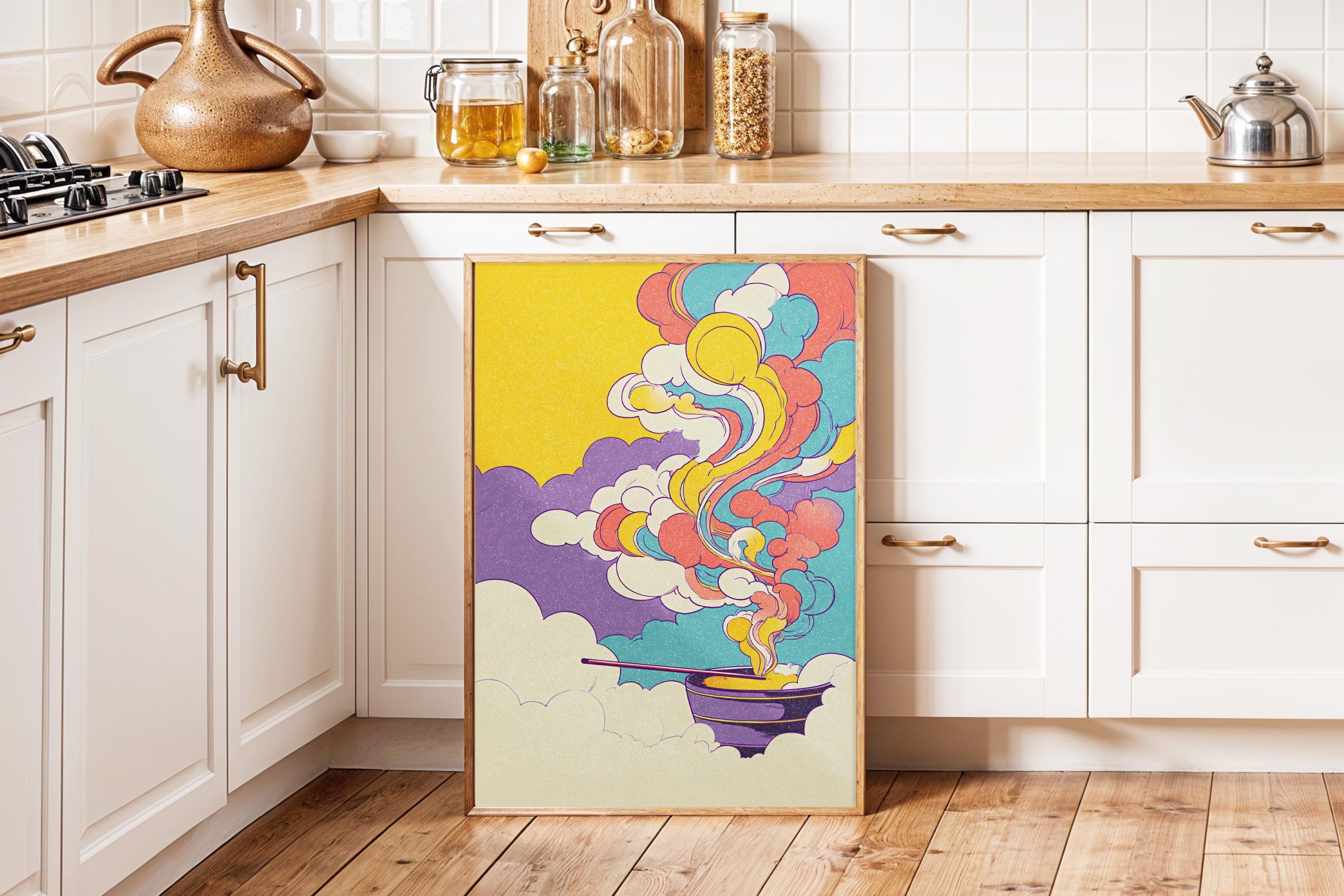 Japanese Incense Art Print – Colorful Smoke Illustration, Zen