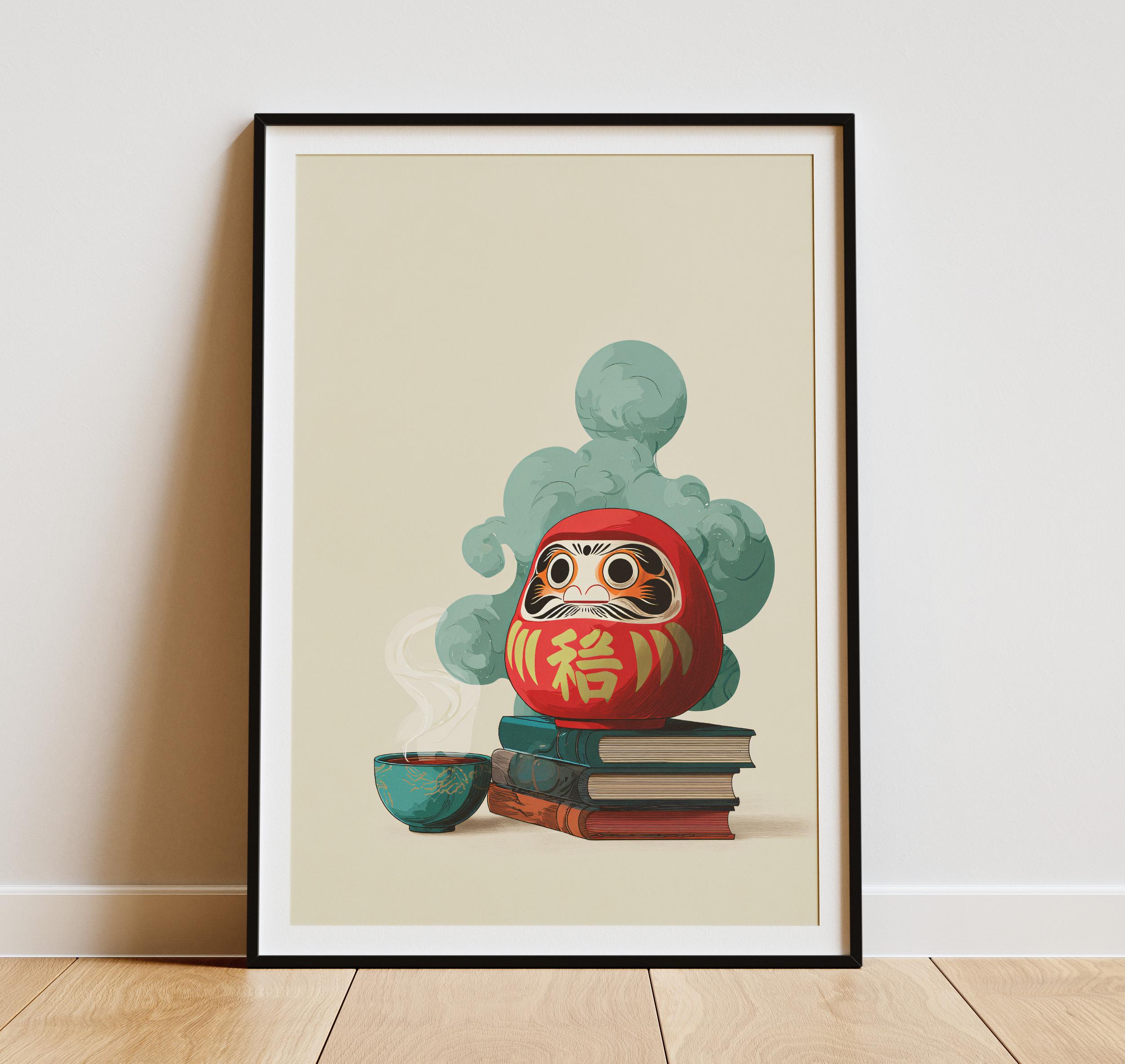 Daruma Doll Poster – Japanese Lucky Charm Art Print, Wabi-sabi