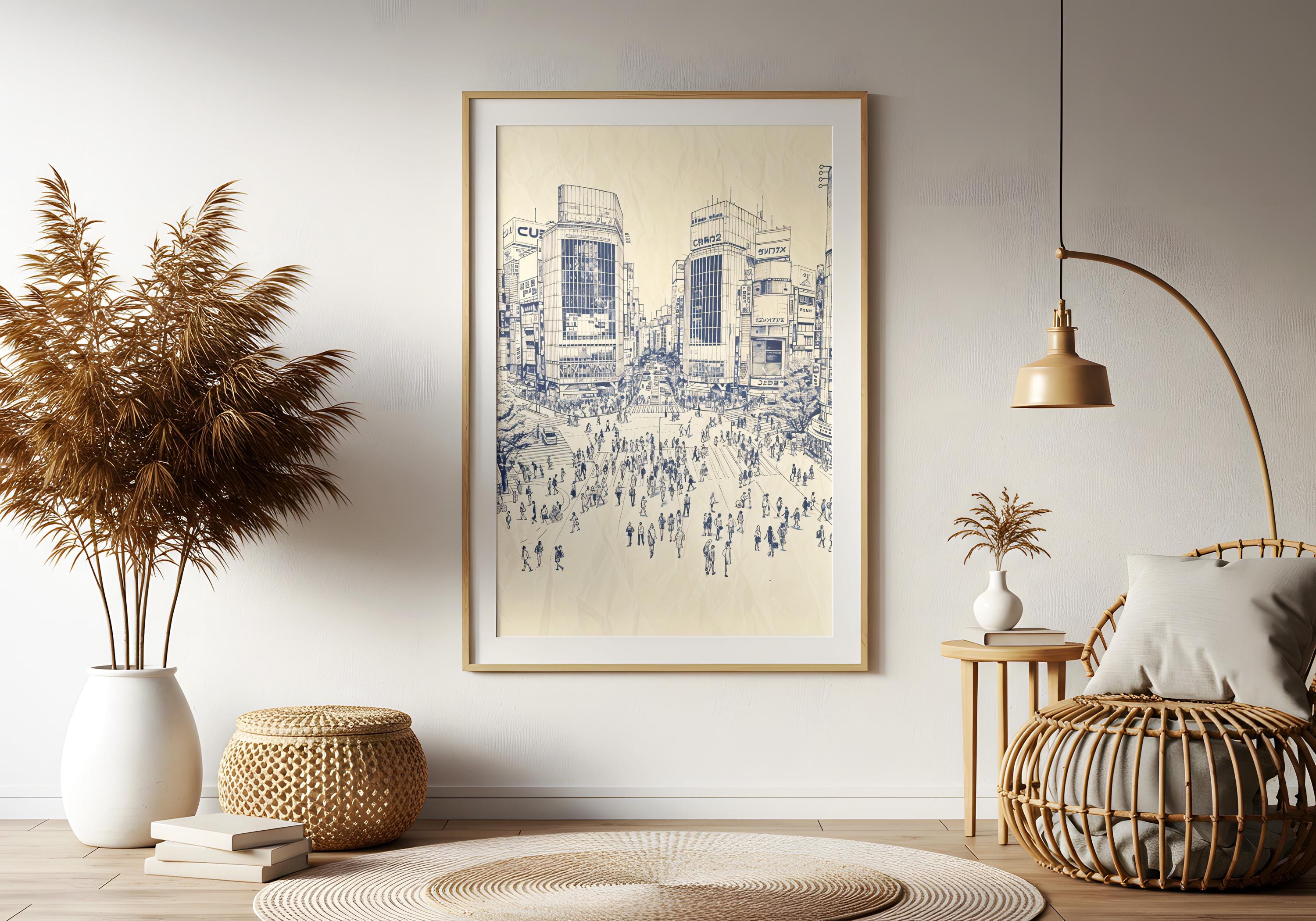 Tokyo Shibuya Crossing Poster – Ink Sketch Line Art Japan, Urban