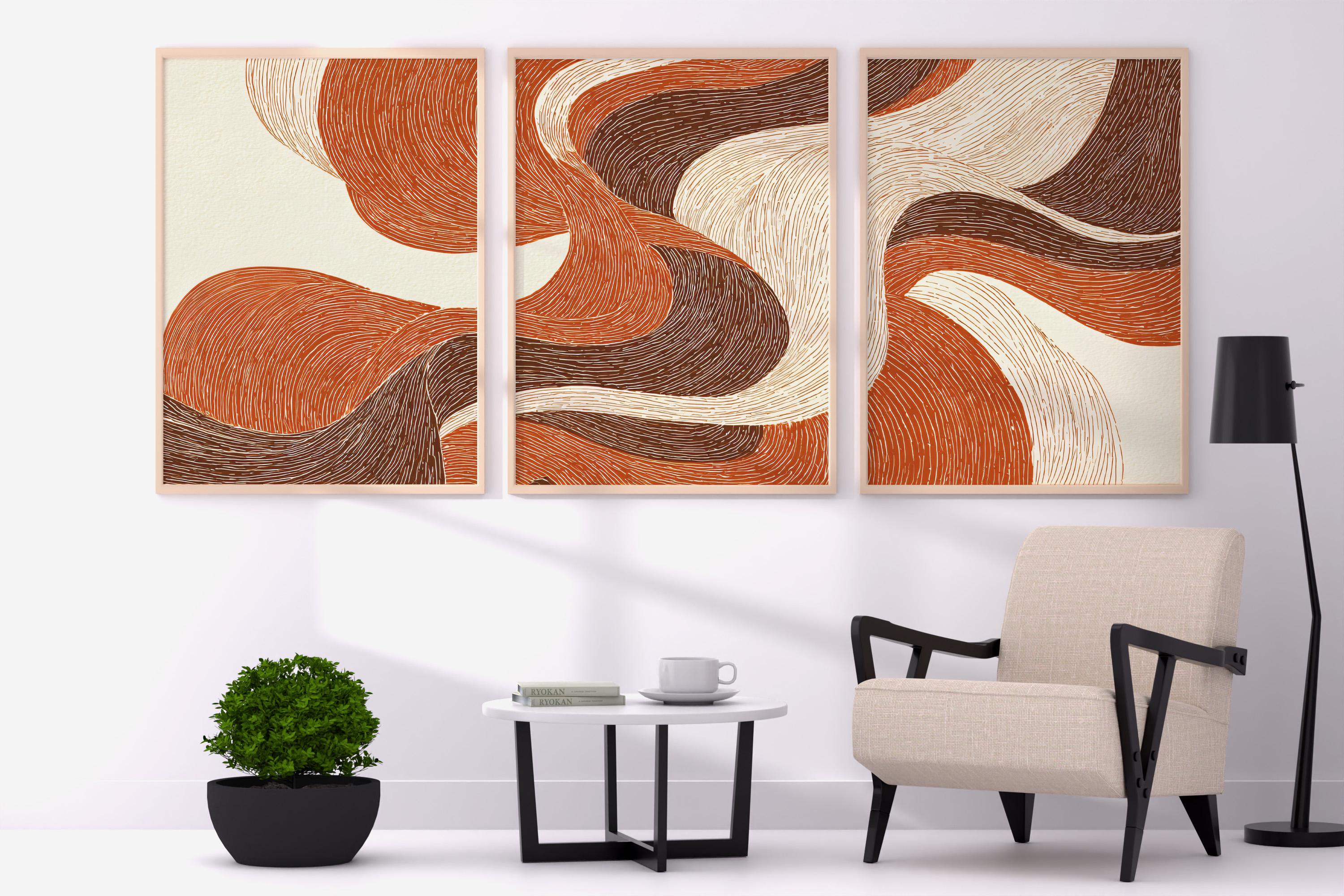アート・デザイン・音楽 TRICO DESIGN BOOK 261/1000 Abstract Wave Print Set • Orange Beige Triptych (digital Download