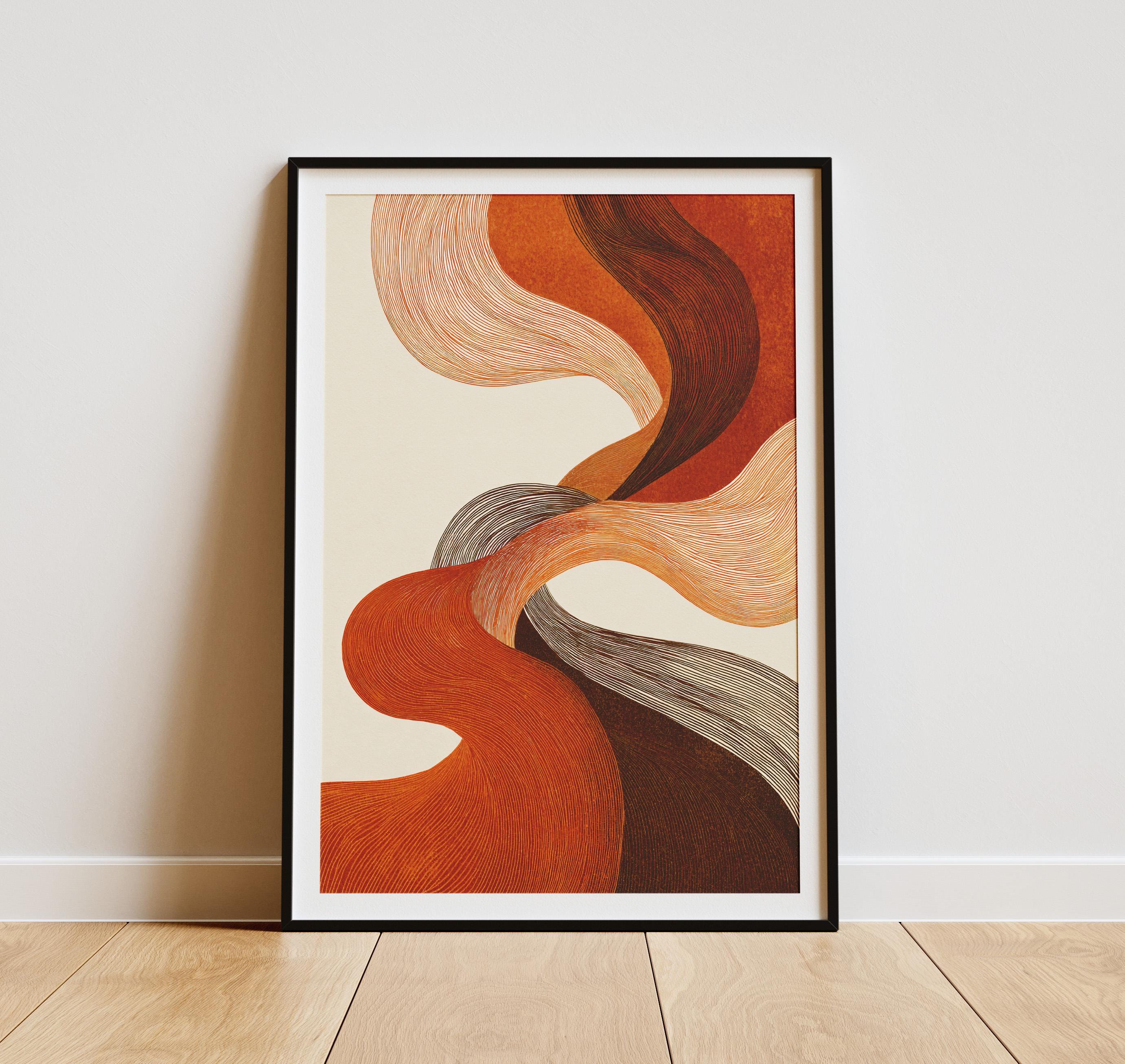 Burnt Orange Abstract Line Art Print: Japandi Wabi Sabi Decor - Etsy
