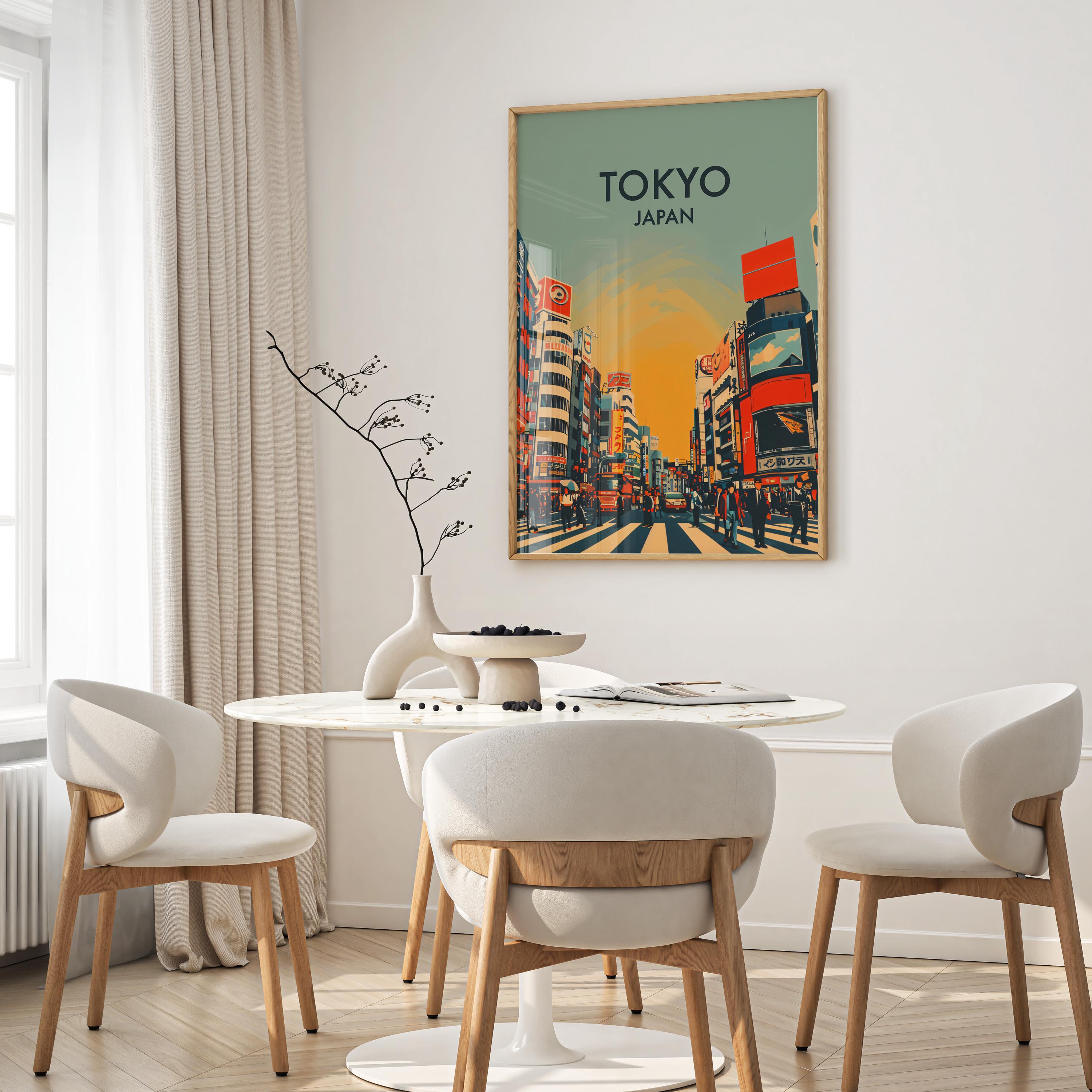 Tokyo Cityscape Poster: Retro Shibuya Crossing Japan Wall Art