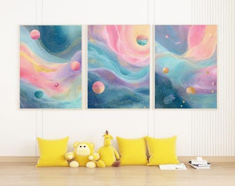 Pastel Galaxy Prints Set of 3: Nursery Space Art (Digital Download)
