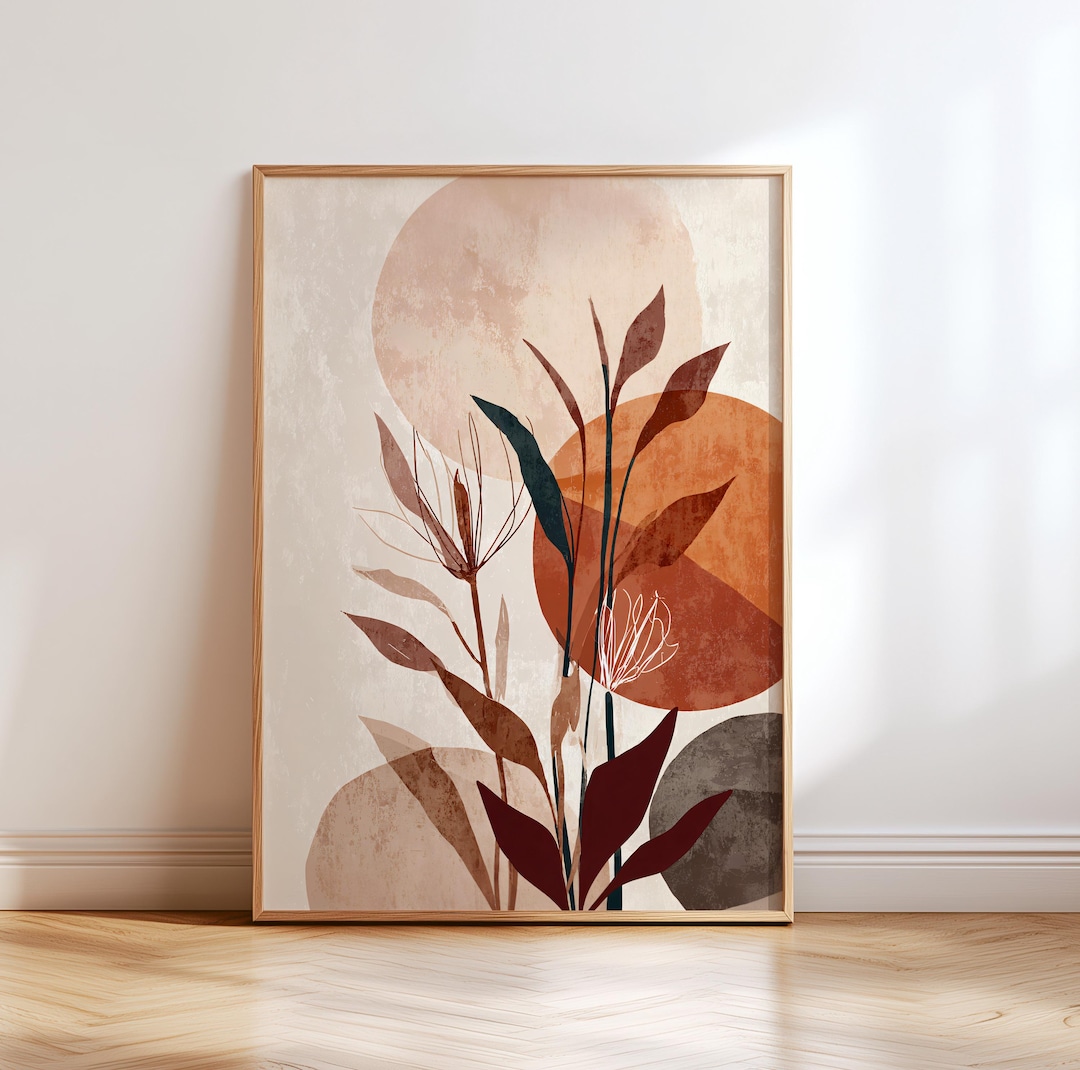Abstract Botanical Wall Art Poster – Minimalist Japandi Neutral Floral ...