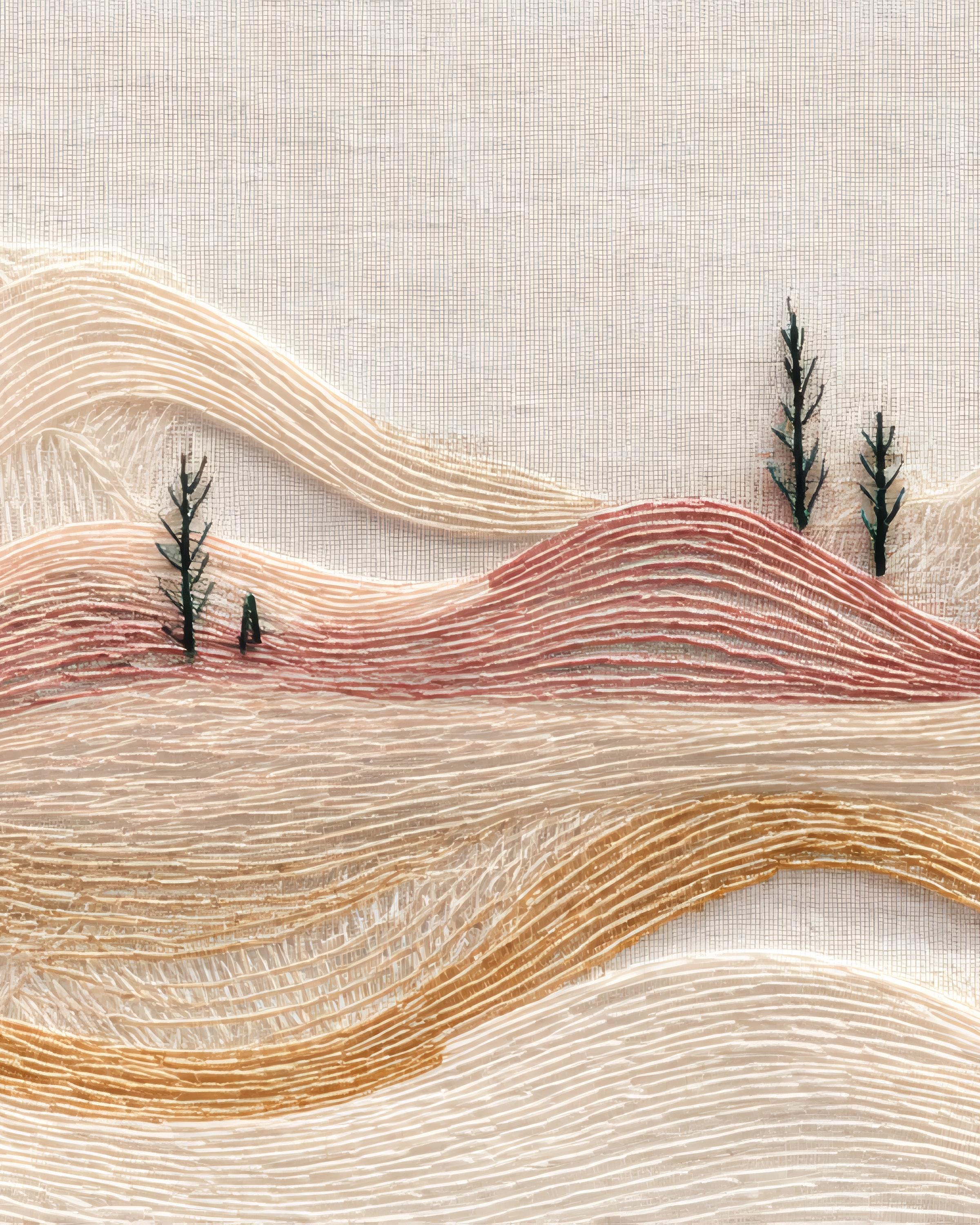 Japandi Beige Terracotta Wall Art Set: Embroidery Texture Triptych
