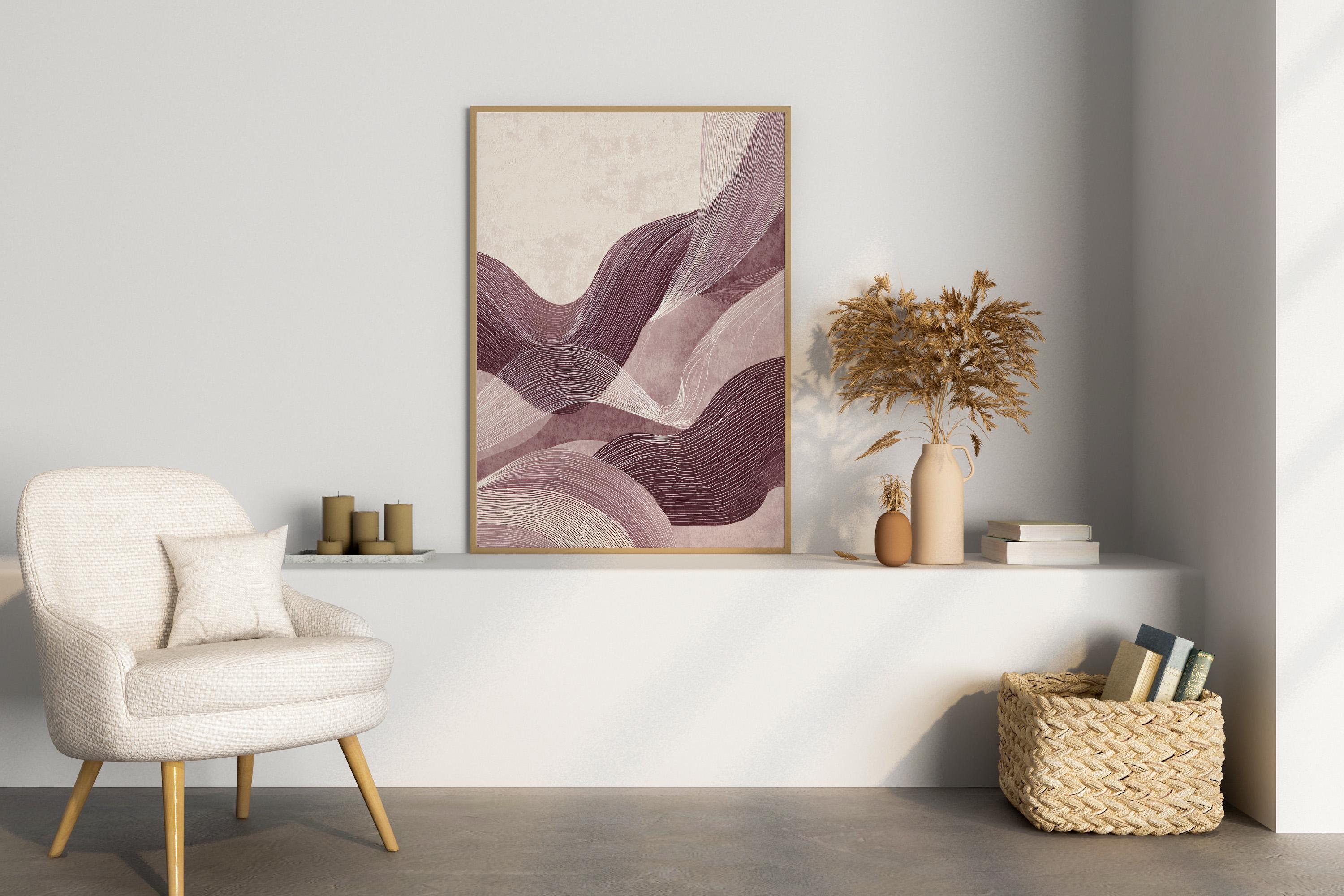 Japandi Mauve Waves Poster – Abstract Zen Wall Art, Minimal