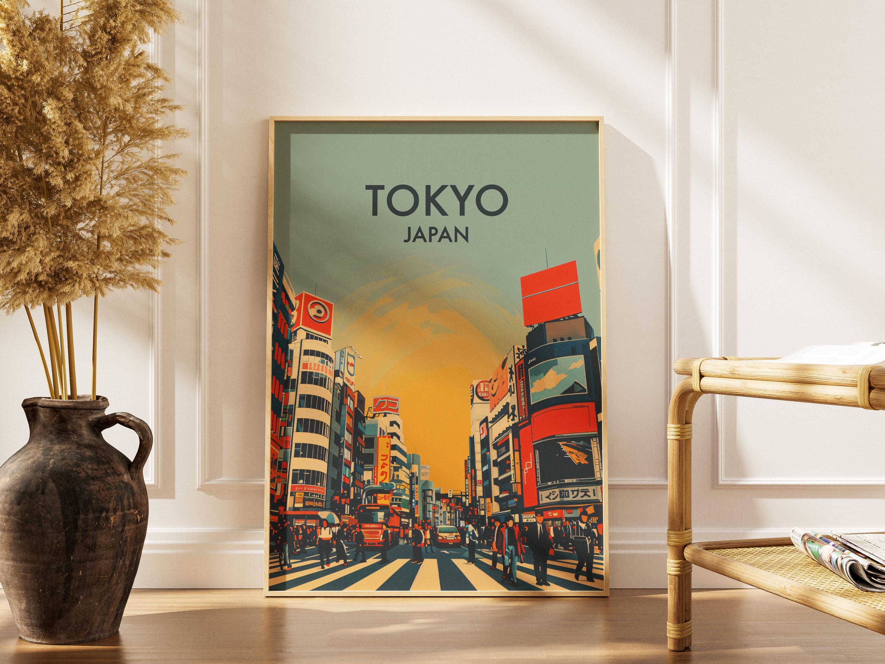 Tokyo Cityscape Poster: Retro Shibuya Crossing Japan Wall Art
