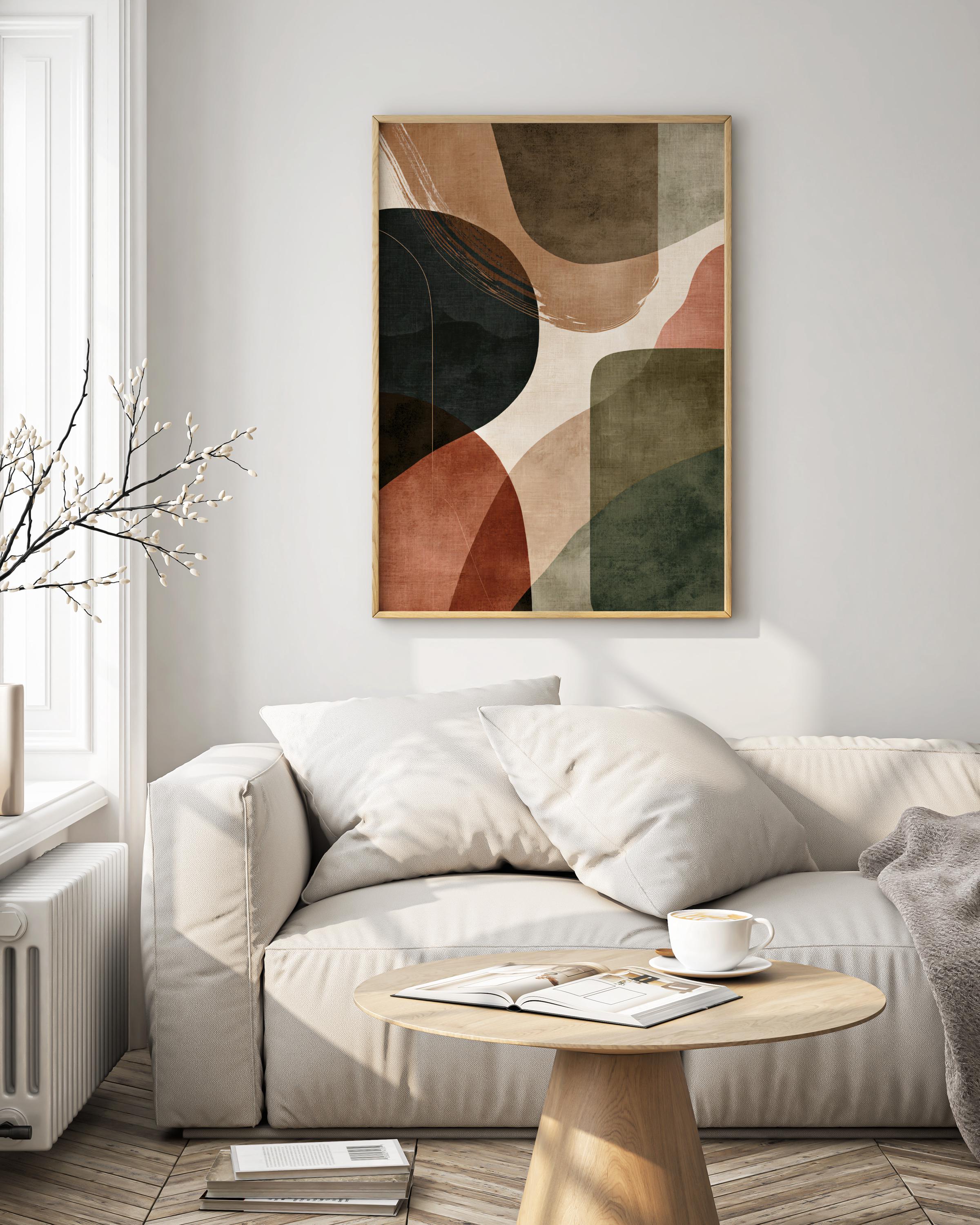 Abstract Beige Green Poster • Minimalist Japandi Wall Art • Boho