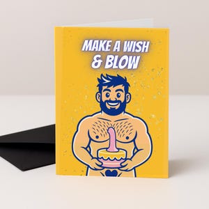 Funny Gay Birthday Card – Make a Wish & Blow – LGBTQ Greeting for Boyfriend, Husband or Bestie