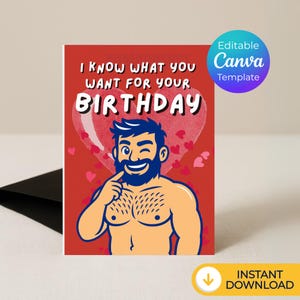 Editable Gay Birthday Card – Birthday Wink | Editable Canva Template | Funny gay gift | LGBTQ Printable Card,  Instant Download